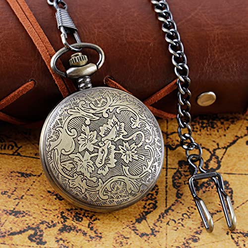 Whodoit Hollow Gear Quartz Pocket Watch, Vintage Bronze Necklace Pendant Clock Chain(Cf109) #TOP4