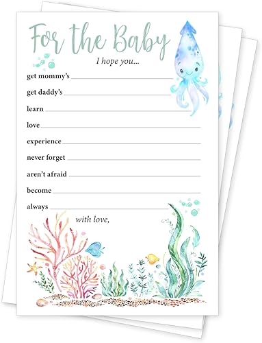 Consejos para baby shower, animales marinos (paquete de 40) Deseos de invitados para bebé, niño y niña, género neutro, tema de vida oceánica,
