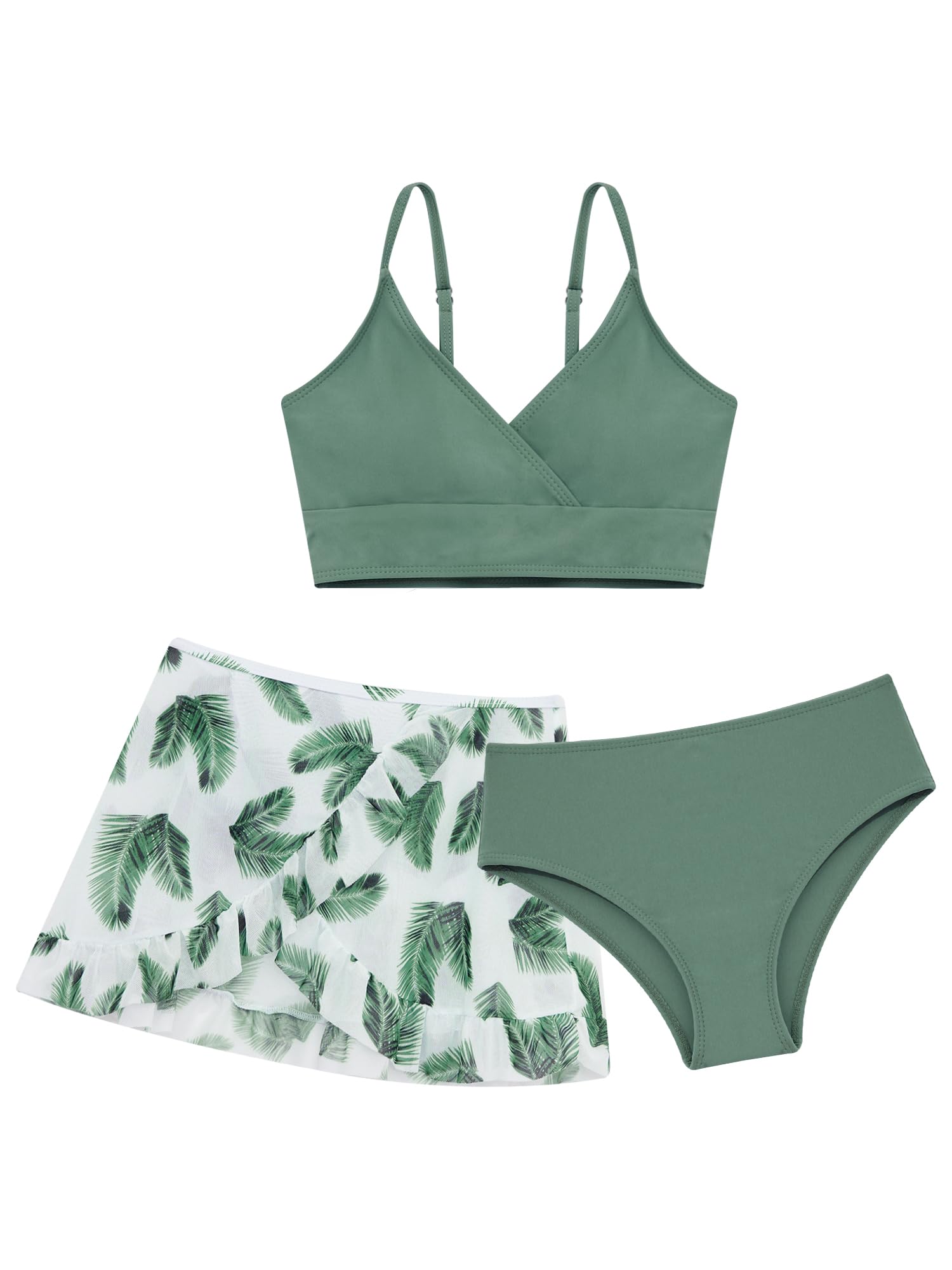 IEFIEL Traje de Baño de Tres Piezas para Niñas Crop Top y Braga Bikini de Natación Bañador con Falda Ropa de Playa Piscina Surf 5-16 Años