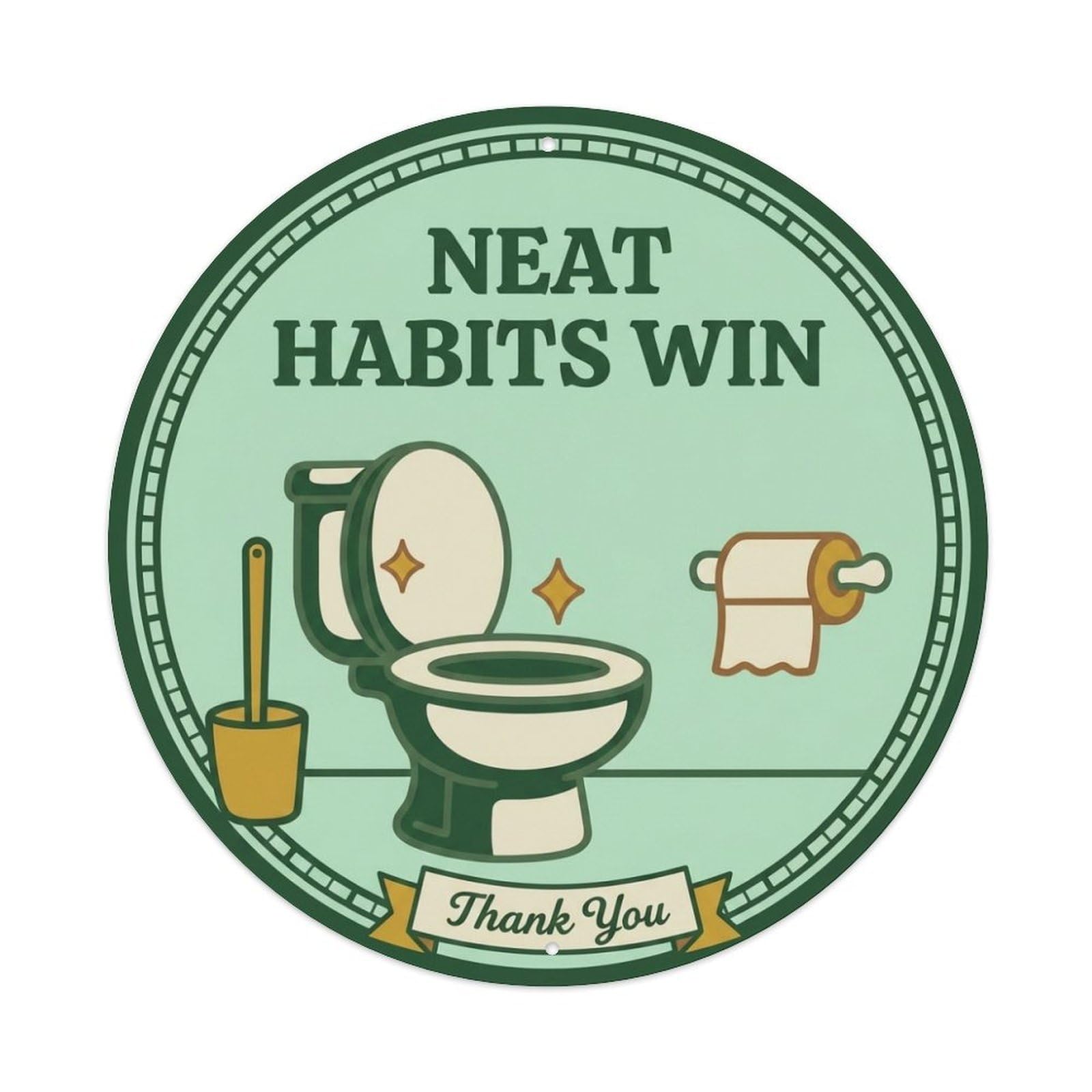 Olhnbad Style Neat Habits Win Toilet Quote Cartoon Bowl Metal Tin Sign