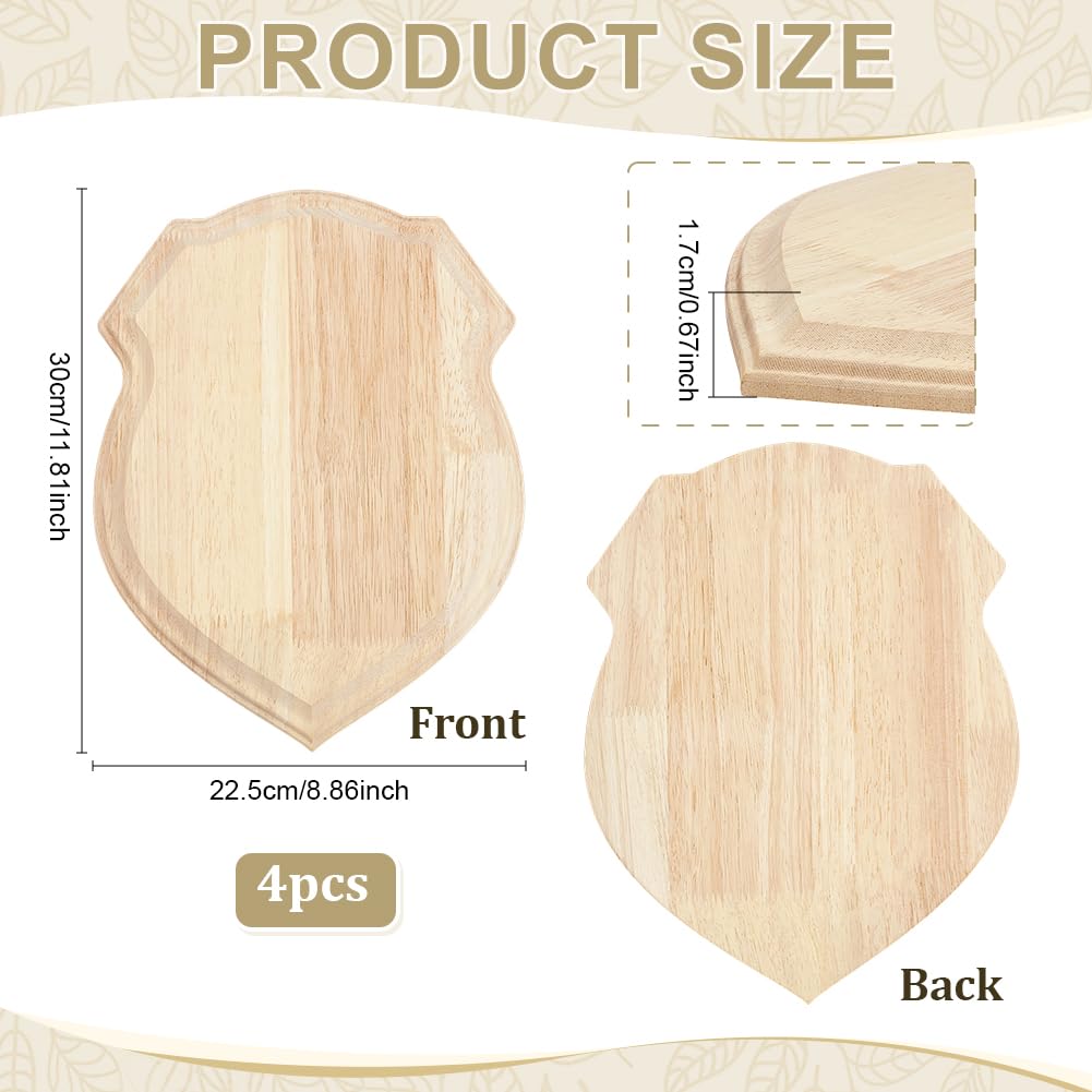 FINGERINSPIRE 4 Pièces Socle en Bois Forme Bouclier 30x22,5x1,7cm Couleur Bois Brûlé Base Artisanale Naturel Non Fini Socle Présentation pour Œuvres Art Bijoux Présentation Objets Collection