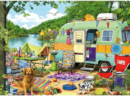 MINIWAN Puzzles for Adults 500 Pieces, Retro Lakeside Camping Puzzle Challenging Jigsaw Puzzles Ideal for Relaxation and Family Fun, Finished Size is 23 x 15 inch