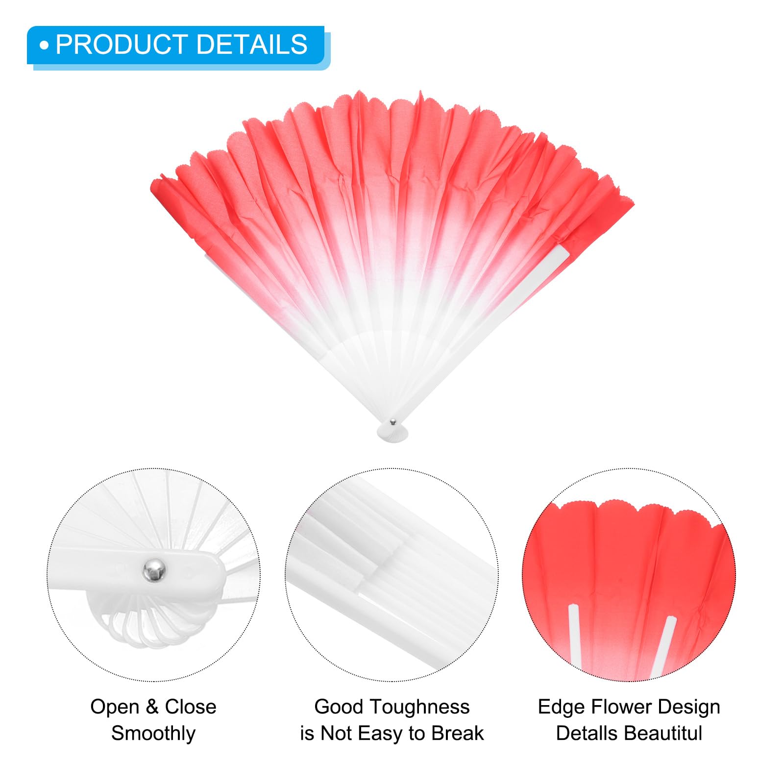 PATIKIL Folding Hand Silk Fan 17", 1 Pair Left Right Plastic Chinese Fan Dance Performance Sport, Red, 82cm/32inch - Image 3