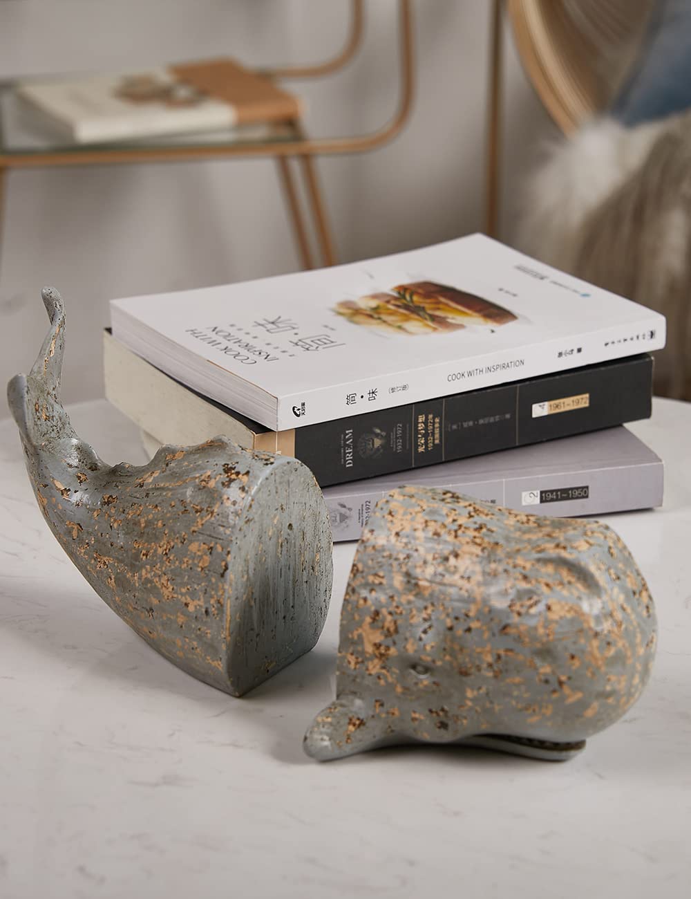 HAUCOZE Portalibri Reggilibri Balena Scultura Statua Marina Decorazione Figurina Moderna Arte Regalo per Famiglia Amici Amanti Resina 24cm