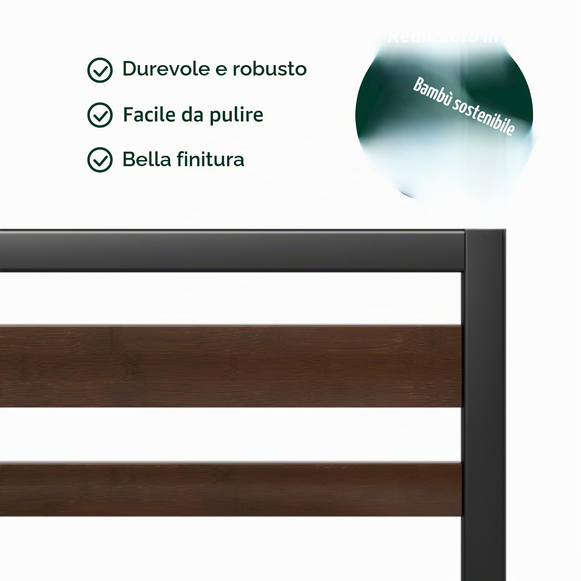 Zinus Kai - Telaio per letto da 140 x 200 cm, con testiera in bambù, letto in metallo da 140 x 200 cm, con rete a doghe in metallo, piattaforma alta da 25,4 cm con spazio libero sotto, non necessita