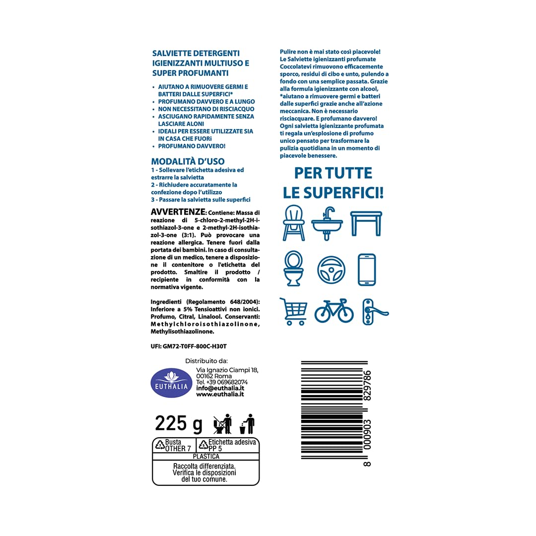 Coccolatevi Salviette Detergenti Multiuso Limone e Lemongrass 9 Confezioni x 40 Pezzi, Igienizzanti con Alcool, Pulizia Superfici Senza Risciacquo, Profumo Intenso e Lunga Durata