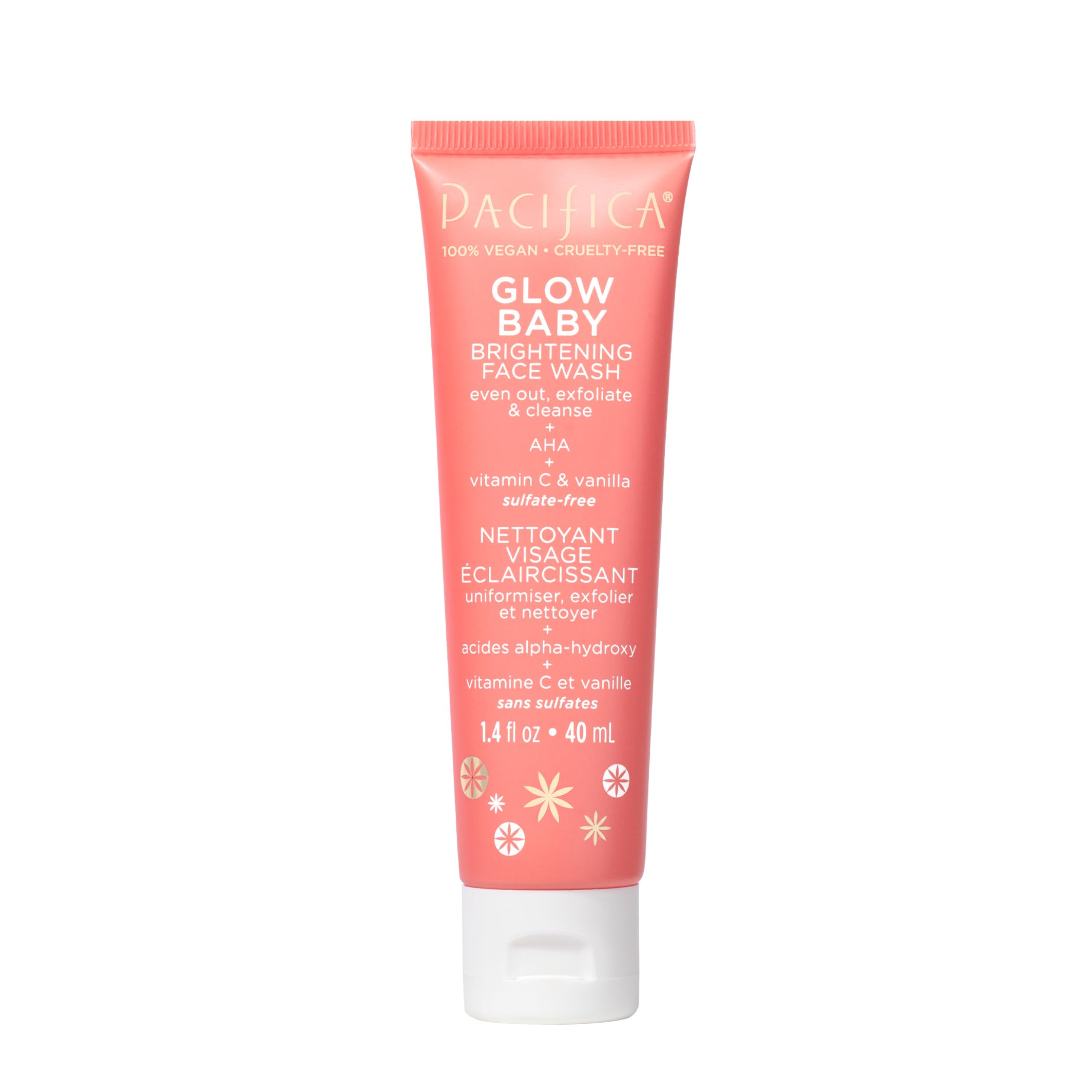 Pacifica Mini Glow Baby Brightening Facial Cleanser 1.4 oz – Vitamin C & Glycolic Acid (AHA) Face Wash– Daily Cleanser for Anti-Aging Exfoliating for Smooth, Even Glowing Skin Vegan Clean Beauty