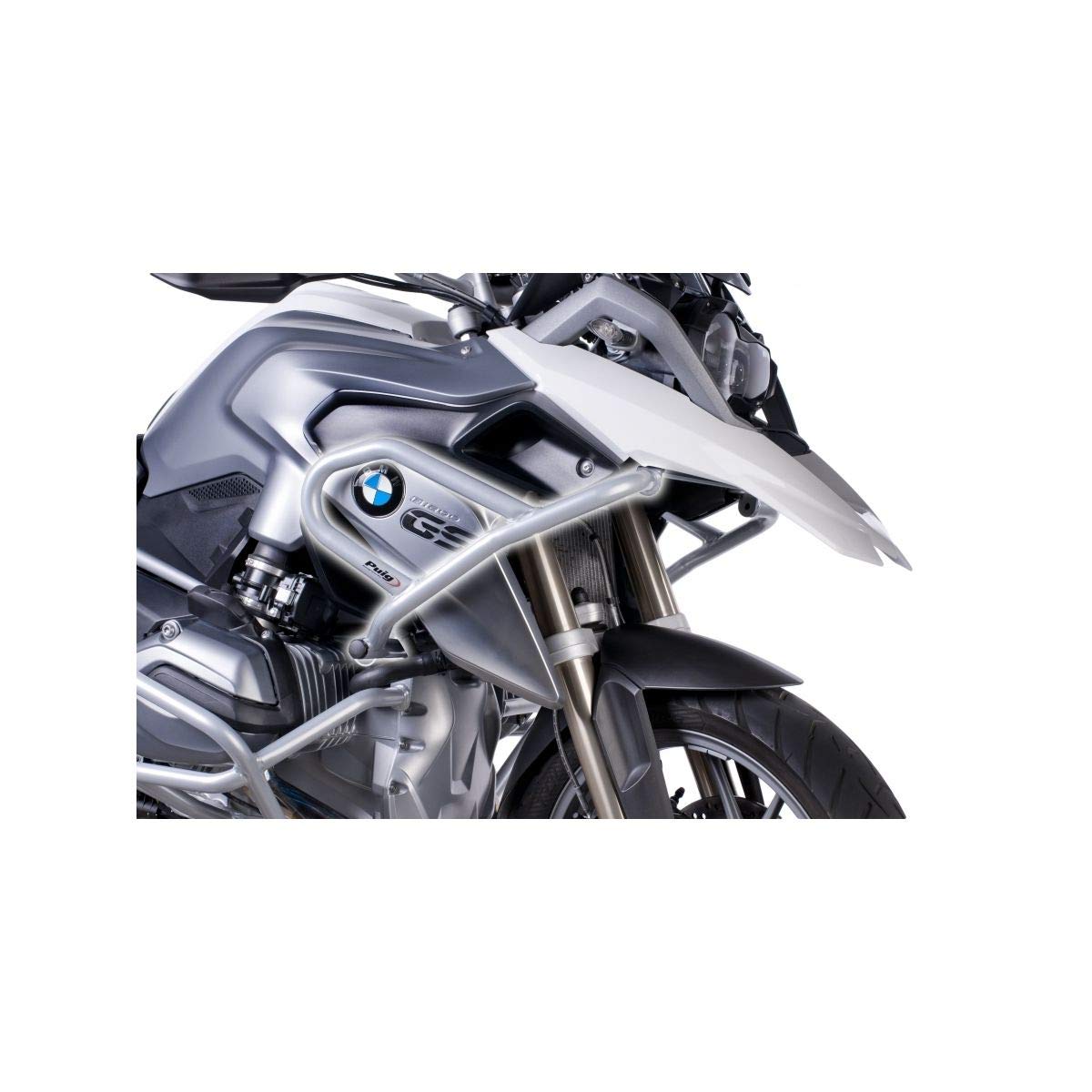 Puig 6814U Grey Superior Engine Guard installed on a motorcycle