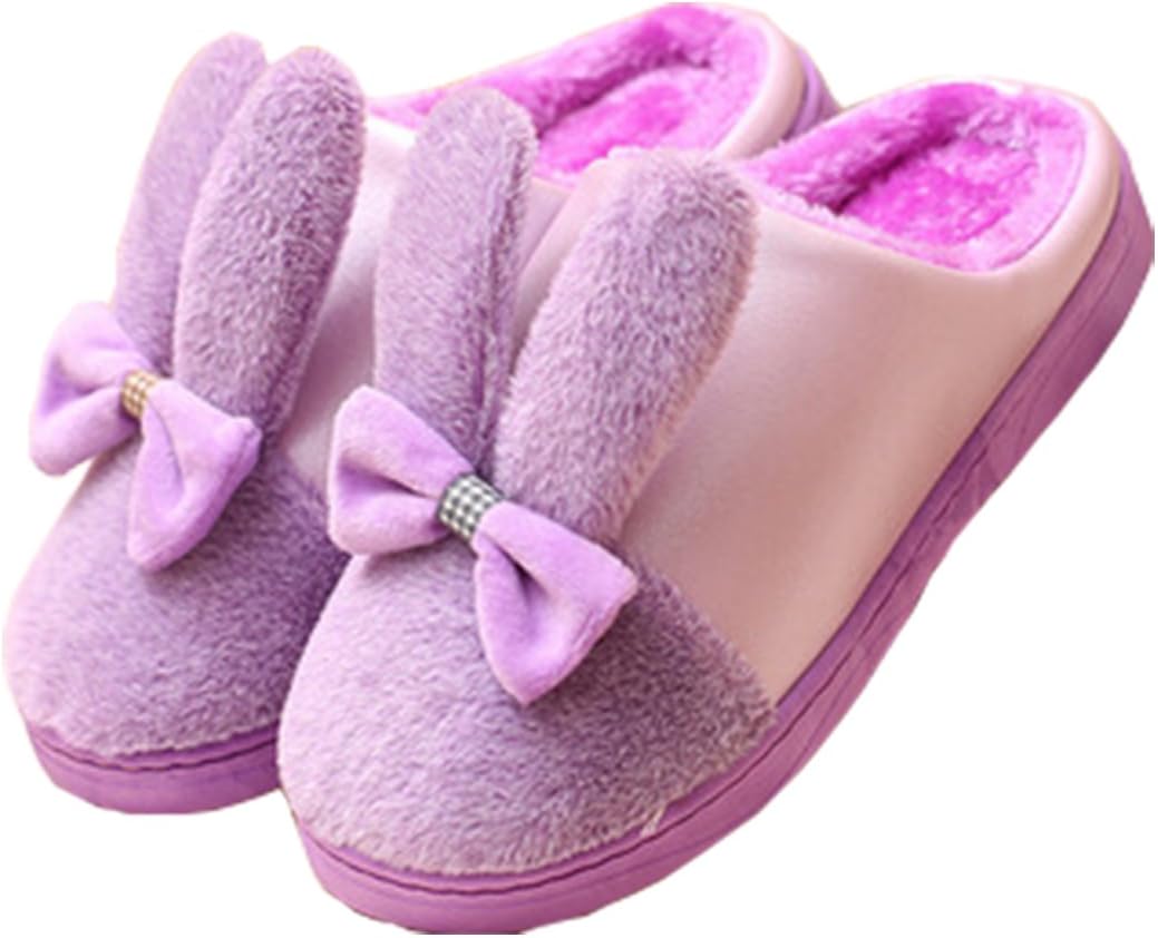 SYF Women's Cute Cartoon Women Indoor Warm Bowknot Rabbit Cotton Slippers