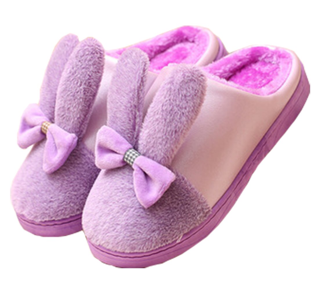SYF Women's Cute Cartoon Women Indoor Warm Bowknot Rabbit Cotton Slippers