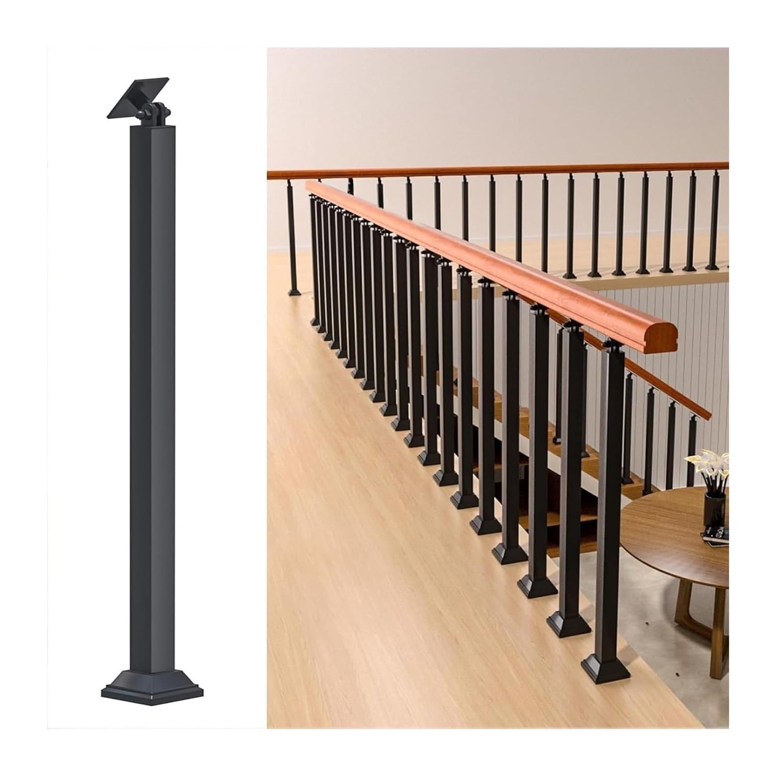 Stair Railing 5 pcs Stairs Handrail Metal Stair Railing, Indoor Adjustable Angle Wrought Iron Hand Rail for Hallway Loft(Black,85cm)