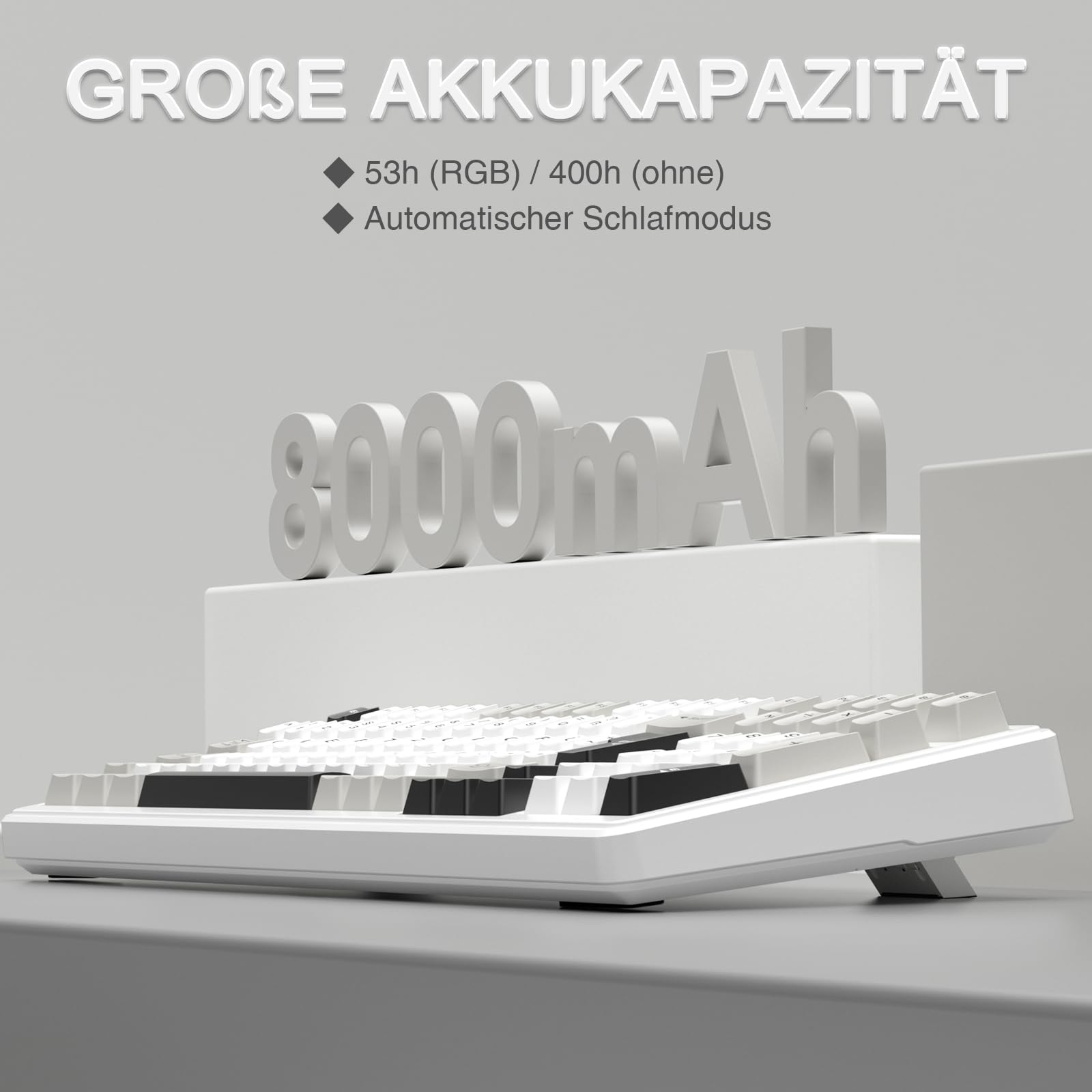 AULA F99 Kabellose Gaming Tastatur Mechanisch QWERTZ DE-Layout BT5.0 2.4G USB-C Gasket Hot Swap RGB PBT 8000mAh 95% (Weiß Grau)
