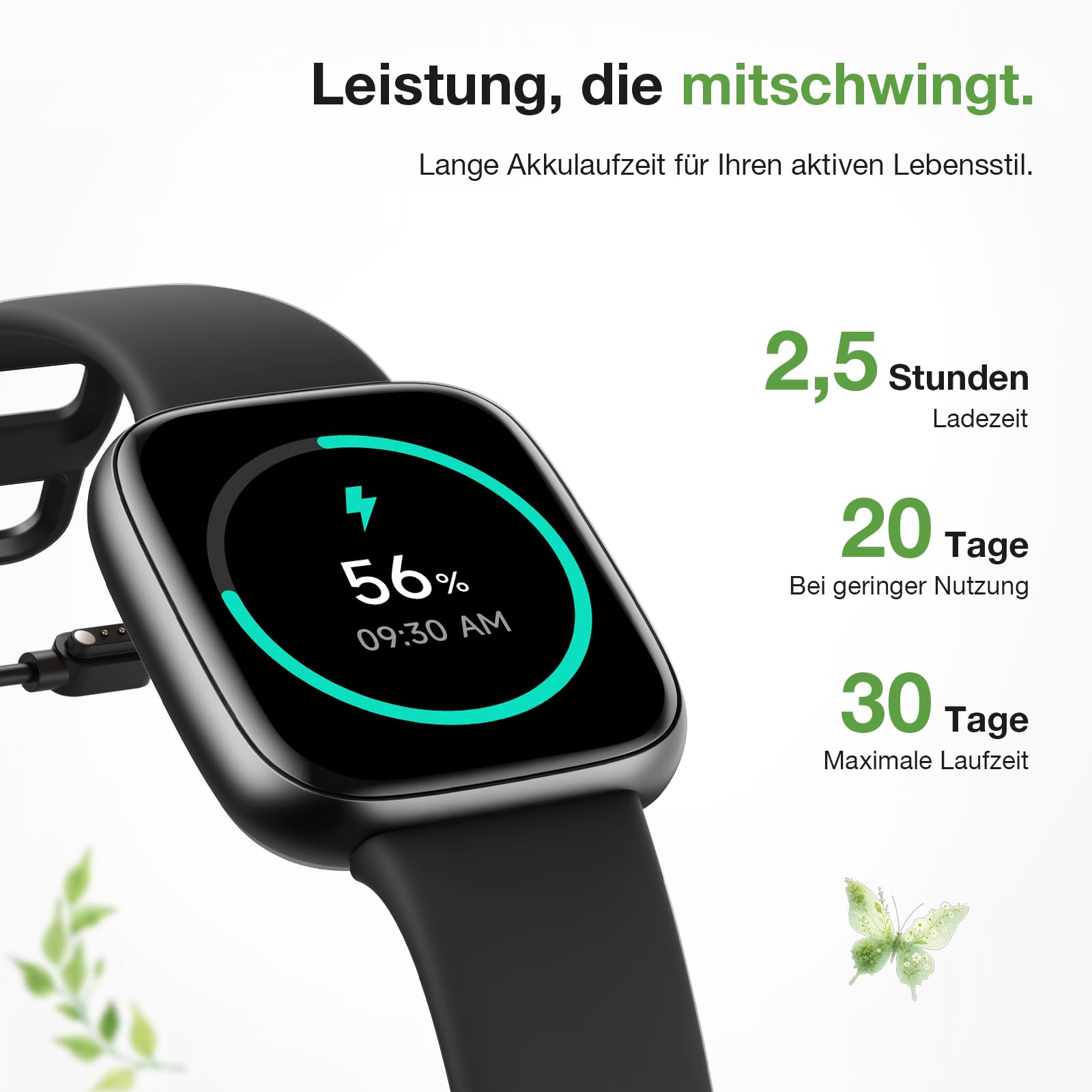 Smartwatch Damen Herren, 1,85″ AMOLED Touchscreen, Fitness Tracker mit Bluetooth Anrufen & KI, Herzfrequenz, SpO2, Schlaf- & Frauenzyklus-Tracking, 100+ Sportmodi, 3ATM Wasserdicht für iOS & Android