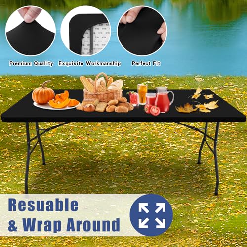 Spandex 6 Foot Rectangle Table Cloth 2 Pack, Elastic Fitted Tablecloths for Picnic, Stretch Washable Patio Table Cover for Outdoor, Camping, Banquet and Parties (Black, 30"x72") - Image 6