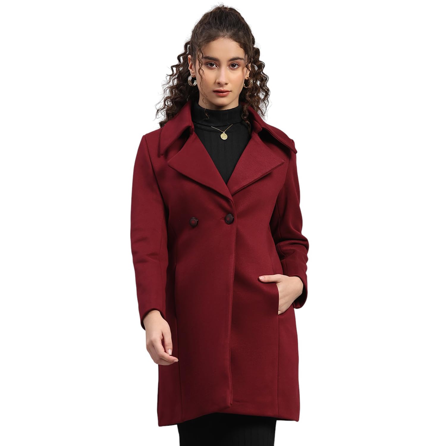 Womens Regular Fit Solid Pattern Button Closure Full Sleeve Winter Coat | Warm Woolen Overcoat for Ladies | Stylish Long Sleeve Buttoned Jacket(Pack of 1)