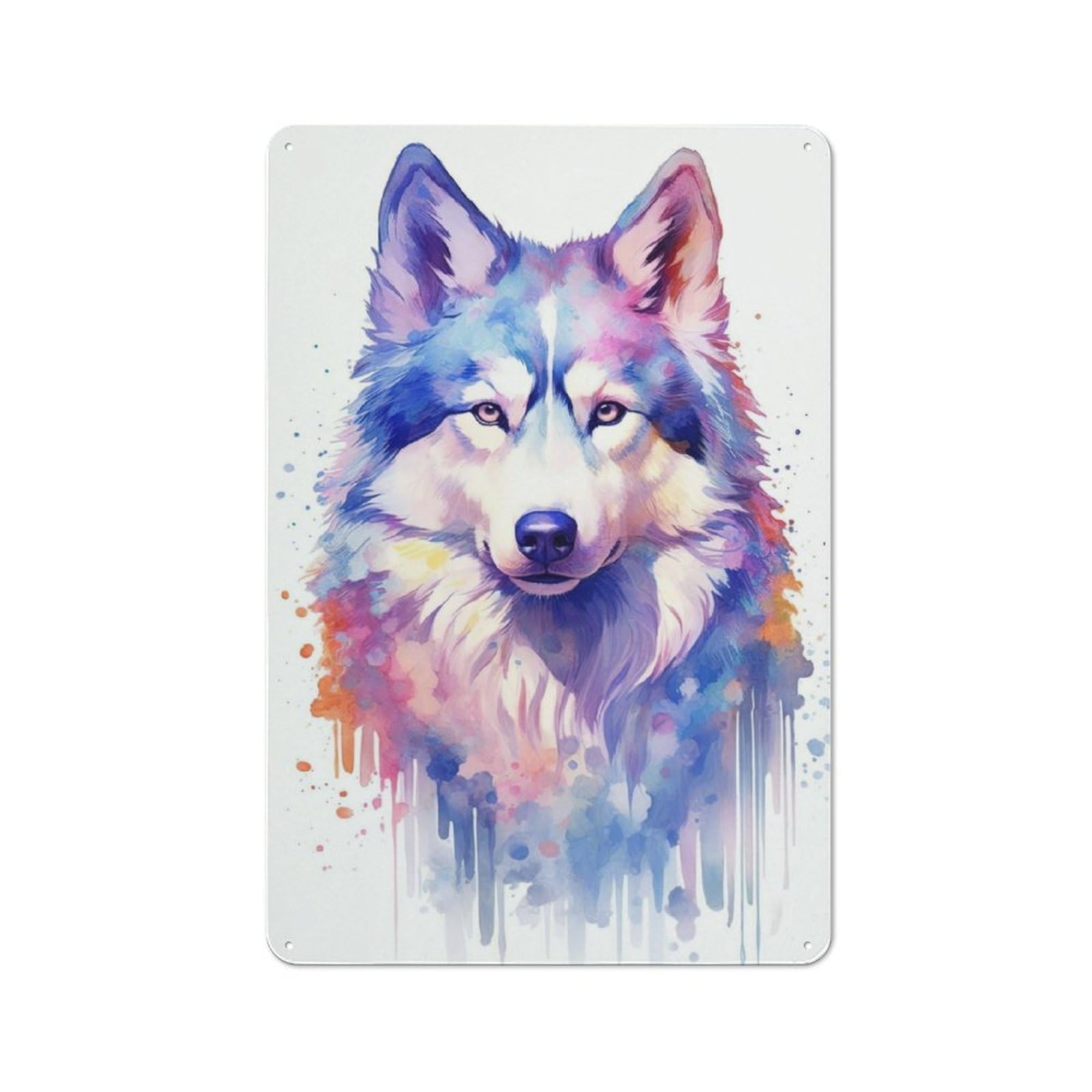 Junmoney Watercolor Husky Painting Character Decorative Tin Plaque 30X20cm Featuring Home Wall Decor For Flat, Dorm Room, Lounge Or Cafe