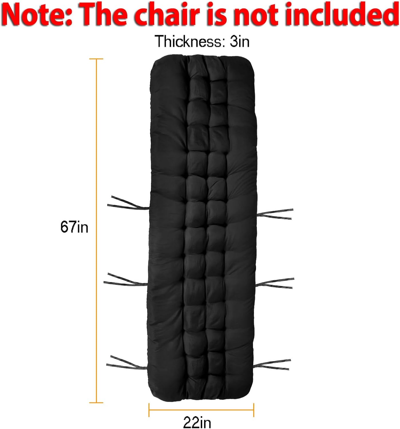 Black Polyester Chaise Lounger Cushion for Outdoor Recliners