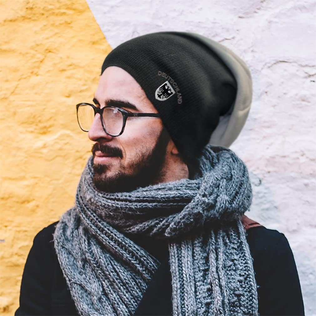 Slouchy Beanie for Men Deutschland Black German Eagle Embroidery Women Skull Cap