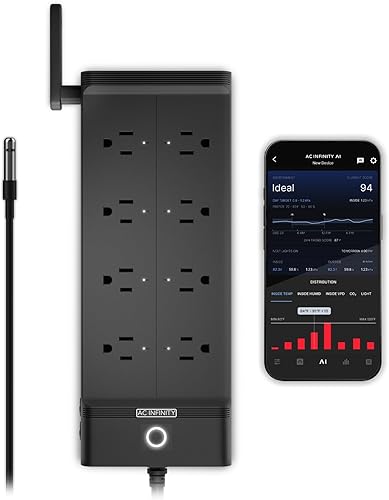 AC Infinity Outlet AI+, controlador de entorno, tira de alimentación WiFi inteligente, humedad de temperatura de doble zona, control individual 8