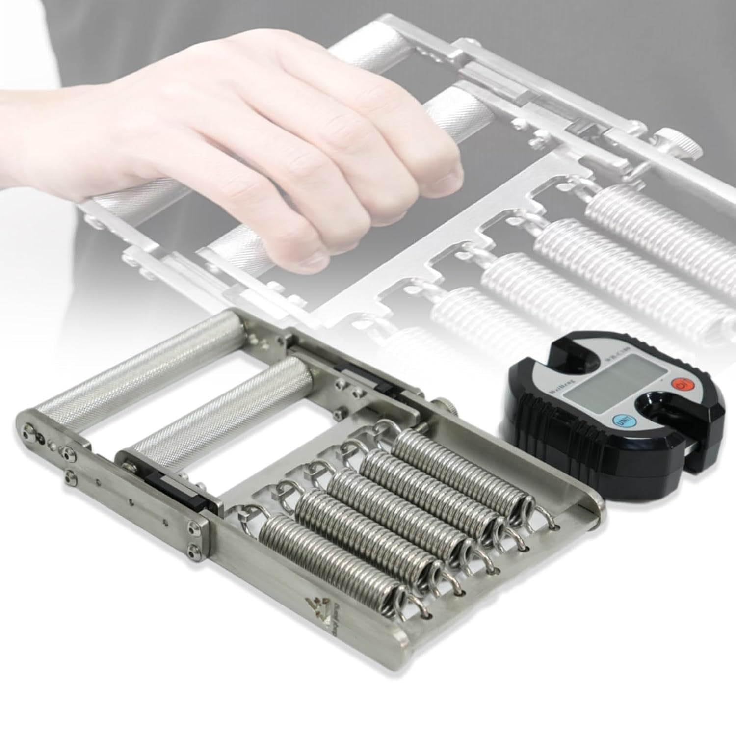 Grip Strength Tester, 5 Springs, 304 Stainless Steel, with Digital Display, Spring Free Increase and Decrease, 4 Adjustable Spacings, Adjustable No-Slip Handle, for Muscle Building, and Home Gym