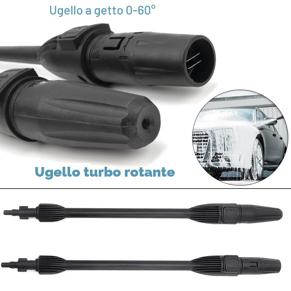 Kit di ricambio per idropulitrice ad alta pressione da 2350 PSI con pistola a spruzzo trigger lance, sistema di connessione rapida per Bosch, AQT con lancia spray regolabile e ugello turbo rotante
