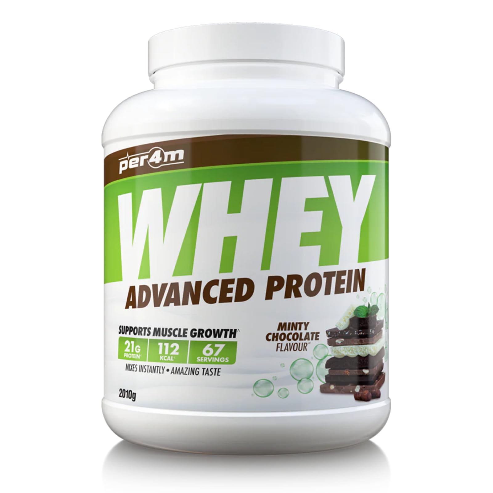 Per4m Protein Whey Powder | 67 Servings of High Protein Shake with Amino Acids | for Optimal Nutrition When Training | Low Sugar Gym Supplements (Minty Chocolate, 2010g)