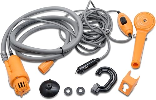 Riloer Ducha portátil para acampar al aire libre, cabezal de ducha de campamento de 12 V con bomba de agua para lavado de autos, camping,