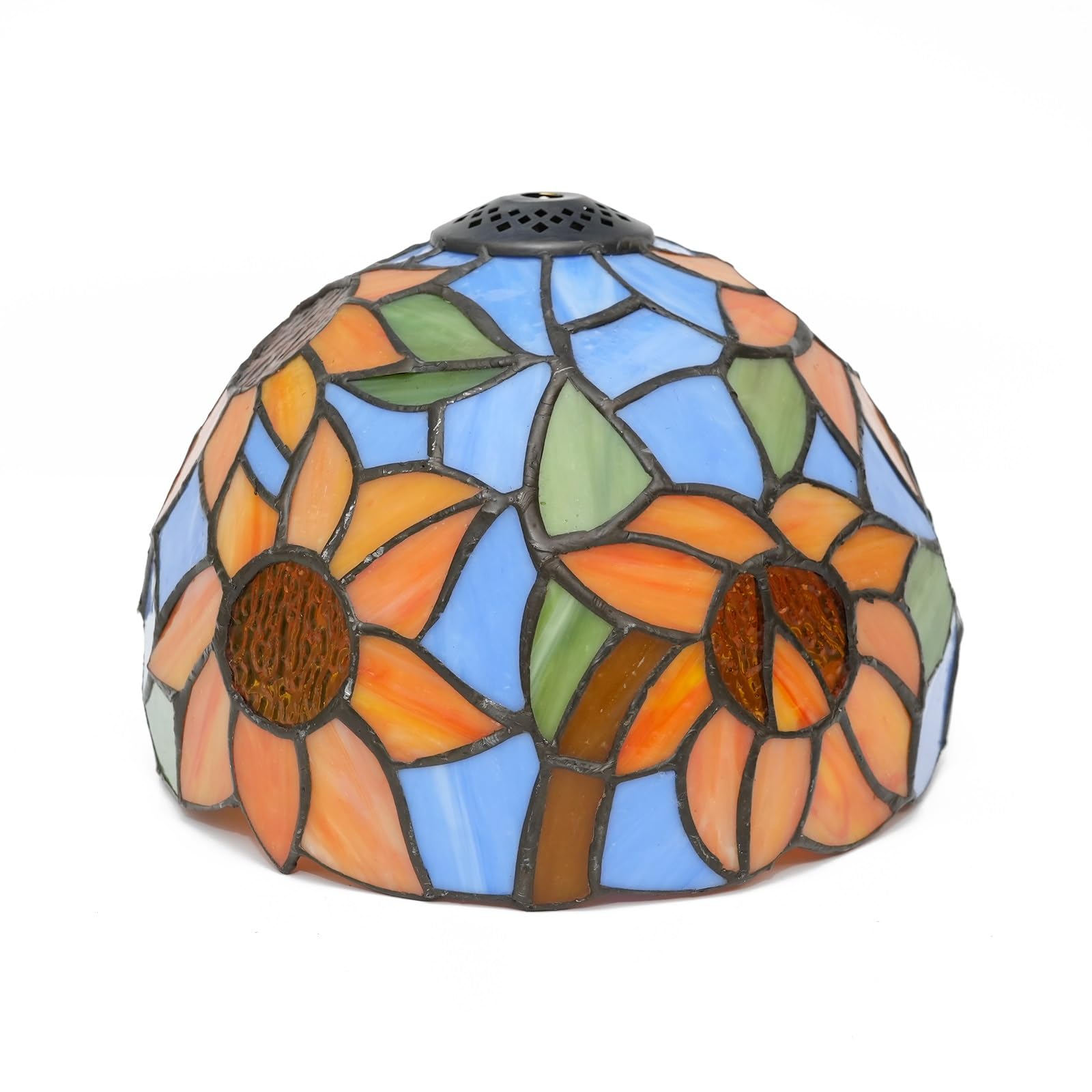 HJRegaFimu Shade Replacement 8" Blue Background Sunflowers Stained Glass Lamp Pastoral Art Decor Small Opening Lampshades For Table Chandelier Light Wall Floor Lamps