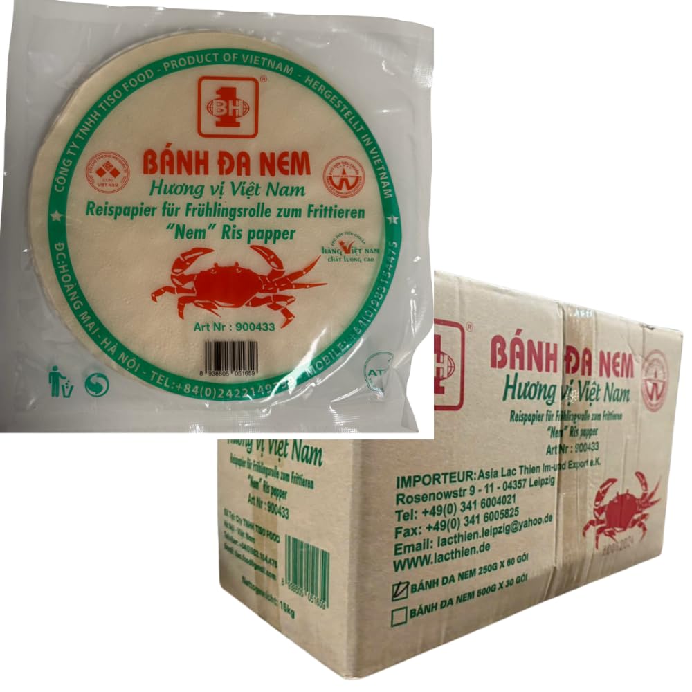 Asia Lac Thien Bánh Đa Nem – Reispapier für frittierte Frühlingsrollen, Original vietnamesischer Geschmack, (60 x 250g) Hergestellt in Vietnam
