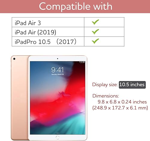 Miniatura 9 de SURITCH Funda para iPad Air 3 2019iPad Pro 2017, Protector de pantalla integradoSuspensiónencendido automáticoSoporte para lápicesFunda de piel