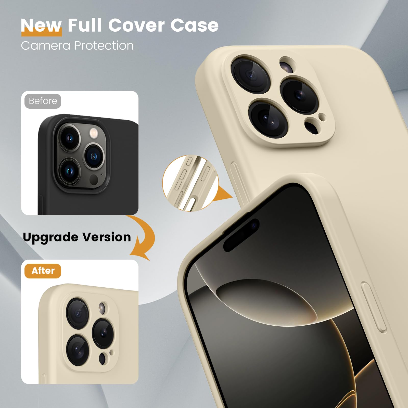CALOOP Slim-Fit for iPhone 16 Pro Max Case,Skin Soft Liquid Silicone,Sturdy Hard Frame Shockproof Cover with Anti-Scratch Microfiber Lining,Full Protection for Screen and Lens,6.9 inch,Stone - Image 3