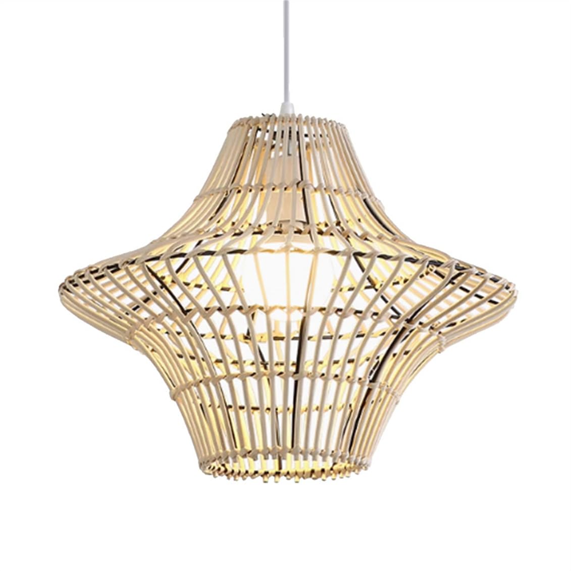 SHUANGZ Rattan Basket Islands Chandelier Handmade Lighting Fixtures Unique Rattan Lantern Coastal Beach 15.7'' Bamboo Cage Light Fixture for Dining Living Restaurant Bedroom Hallway Foyer 1-Pack