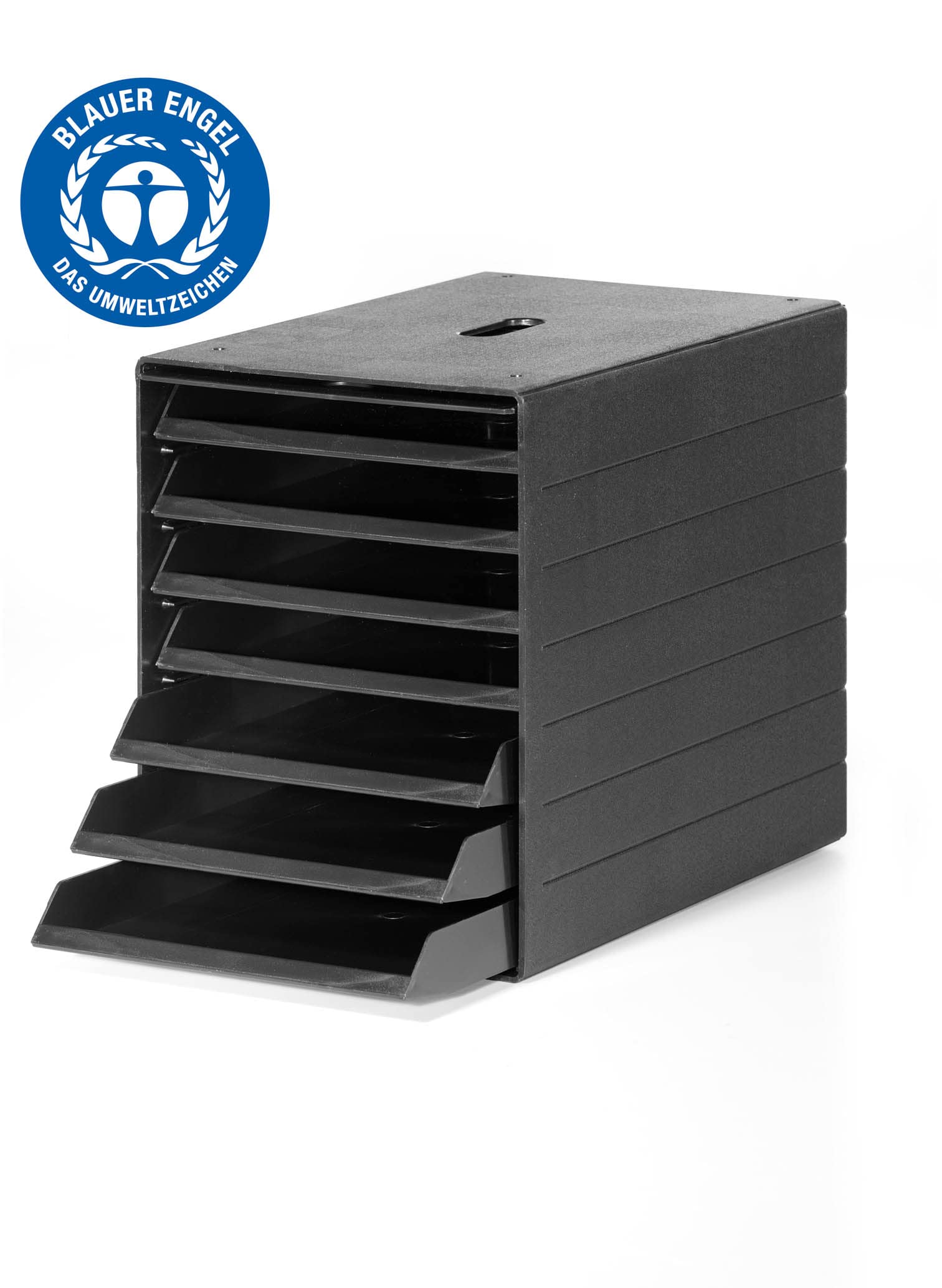 Durable pojemnik na szuflady A4 Idealbox Plus 7 przegródek, certyfikat Blue Angel, w 100% nadający się do recyklingu, antracyt, 1712001058