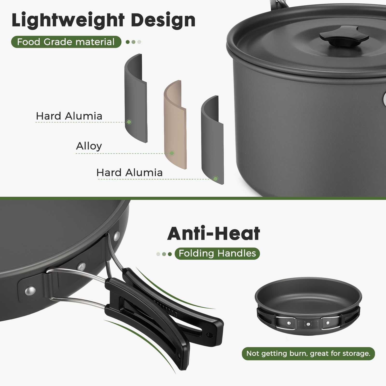 Zestaw naczyń kempingowych THTYBROS 43 elementów dla 6 osób, garnek 4,75QT, czajnik 2,1QT, patelnia, kubki oraz sztućce, solidny zestaw aluminiowy na biwak, wędrówki i pikniki