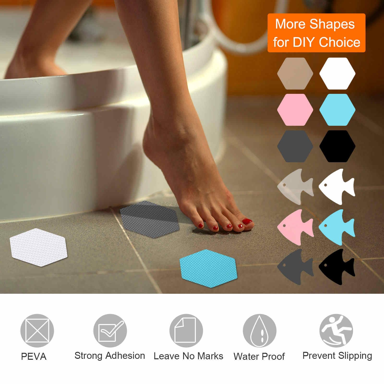 HARFINGTON Juego de 12 calcomanías hexagonales antideslizantes para bañera de 3.15 pulgadas, PEVA, adhesivos antideslizantes con raspador para baño, cocina, peldaños y piscinas, color blanco