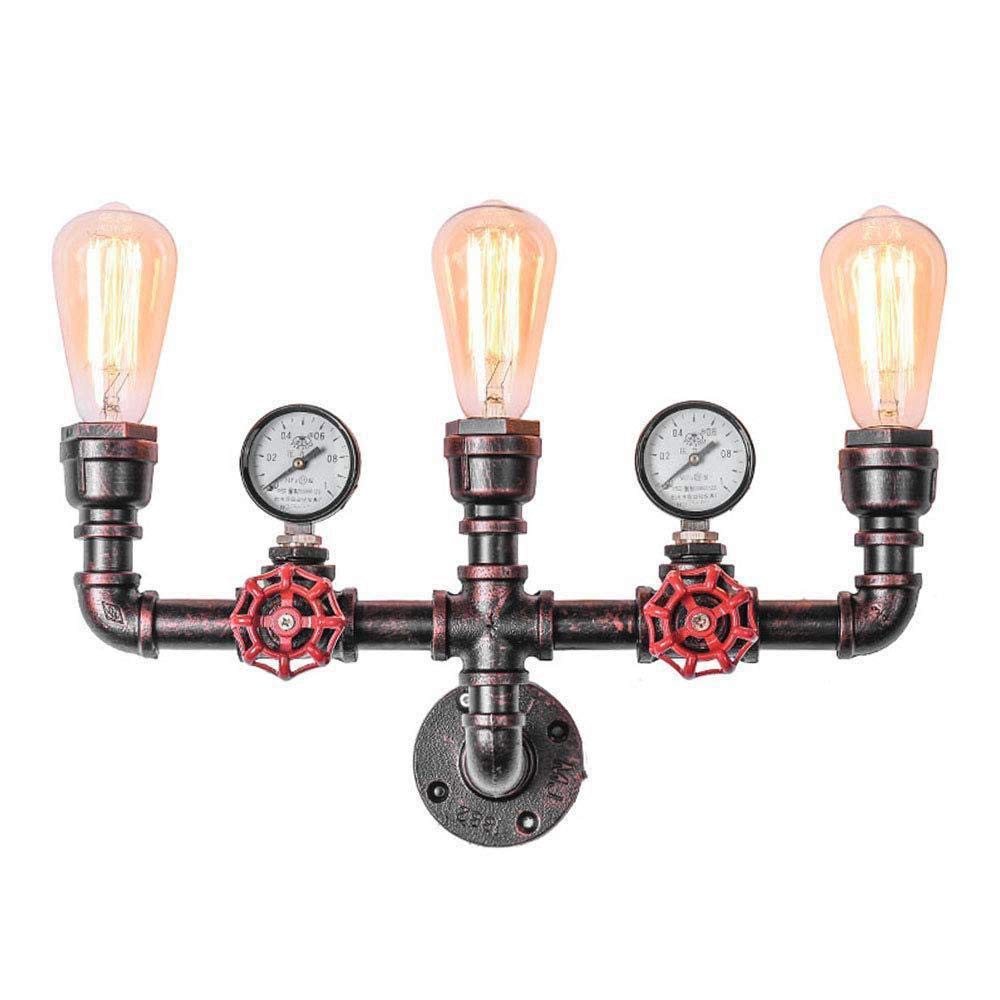 SXECAEPS Creative Retro Water Pipe Wall Lamp Sconce Amen Vintage Industrial Light Fixtures Loft 3 Heads Steampunk Background Nostalgic E27 Interesting