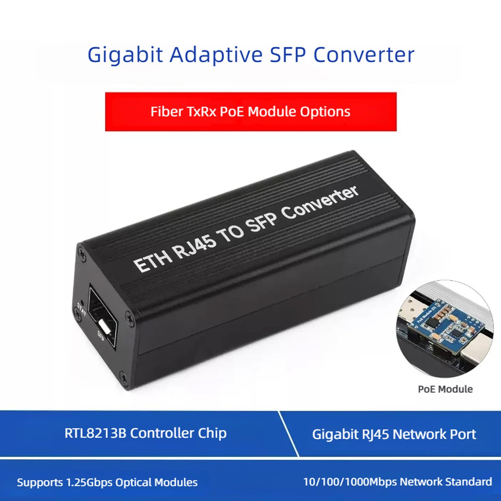 Convertitore Bridge in Fibra Ethernet con Gigabit, with Poe