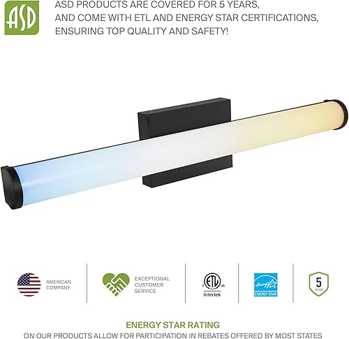 Miniatura 8 de ASD Lámpara LED de 24 pulgadas para montaje en pared  25 W, 2600 lúmenes, 3000 K-5000 K, 120 V, 3CCT, regulable, Energy Star, certificación ETL,