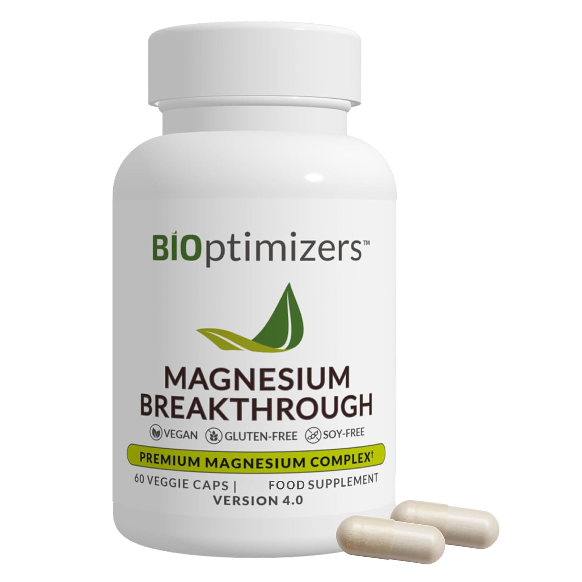 BIOptimizers Magnesium Breakthrough Complex Supplement with 7 Forms of Mg: Glycinate, Malate, Citrate, and More - Natural Support for Sleep and Cognitive Function - 60 Capsules- Calming Vitamins