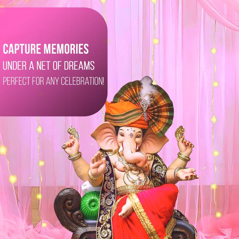 Selibration Beige Decoration Backdrop Net Hanging Curtain Cloth for Romantic Dinner & Birthday Parties Valentines Day Haldi & Mahndi Party with LED (Pack of 2 Pieces)