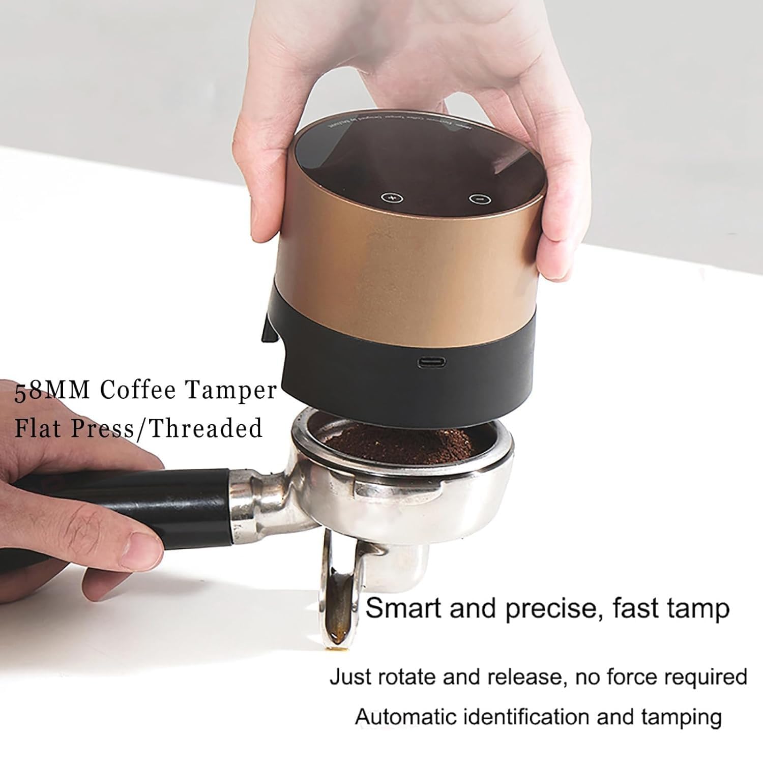 Inteligentny elektryczny młotek do kawy w proszku, automatyczna mini podkładka do kawy espresso, z 20 regulowanymi ustawieniami i ekranem dotykowym LCD, szybkim buforem 1s, do kawy