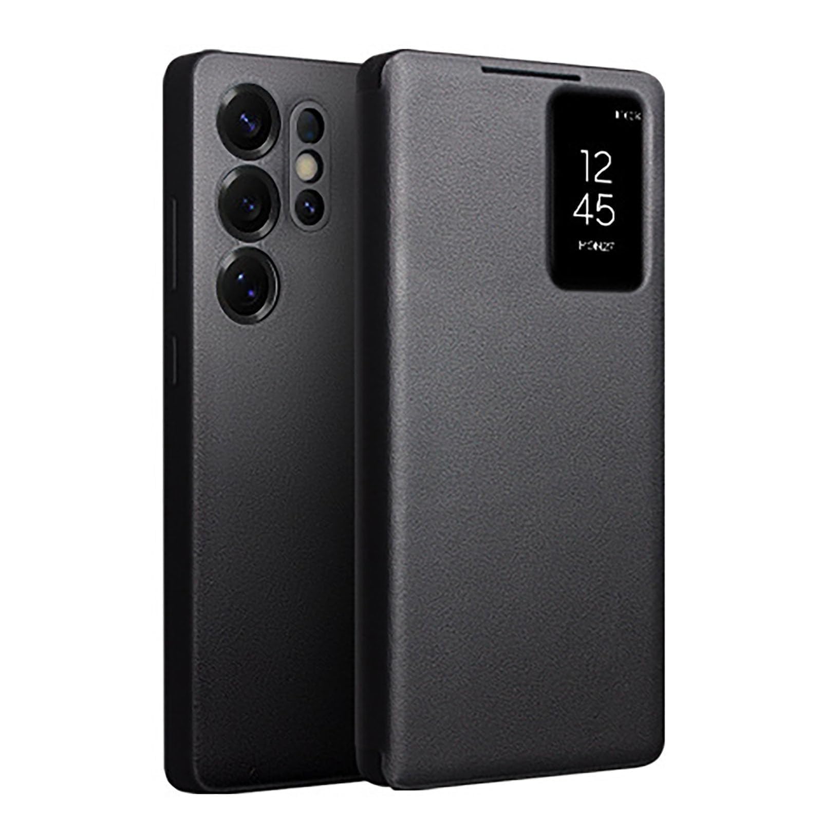 Hülle Für Samsung Galaxy S26 Ultra/S26 Plus/S26, Echtes Leder Cover Mit Auto Schlaf Anti-Rutsch Kartenfächer Hüll(Schwarz,S26)