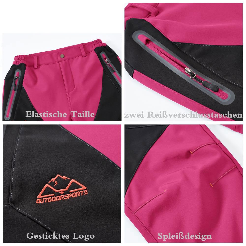 YSENTO Damen Outdoor Wanderhose Wasserdicht Softshellhose Fleece Gefüttert Warm Winter Trekkinghose Skihose