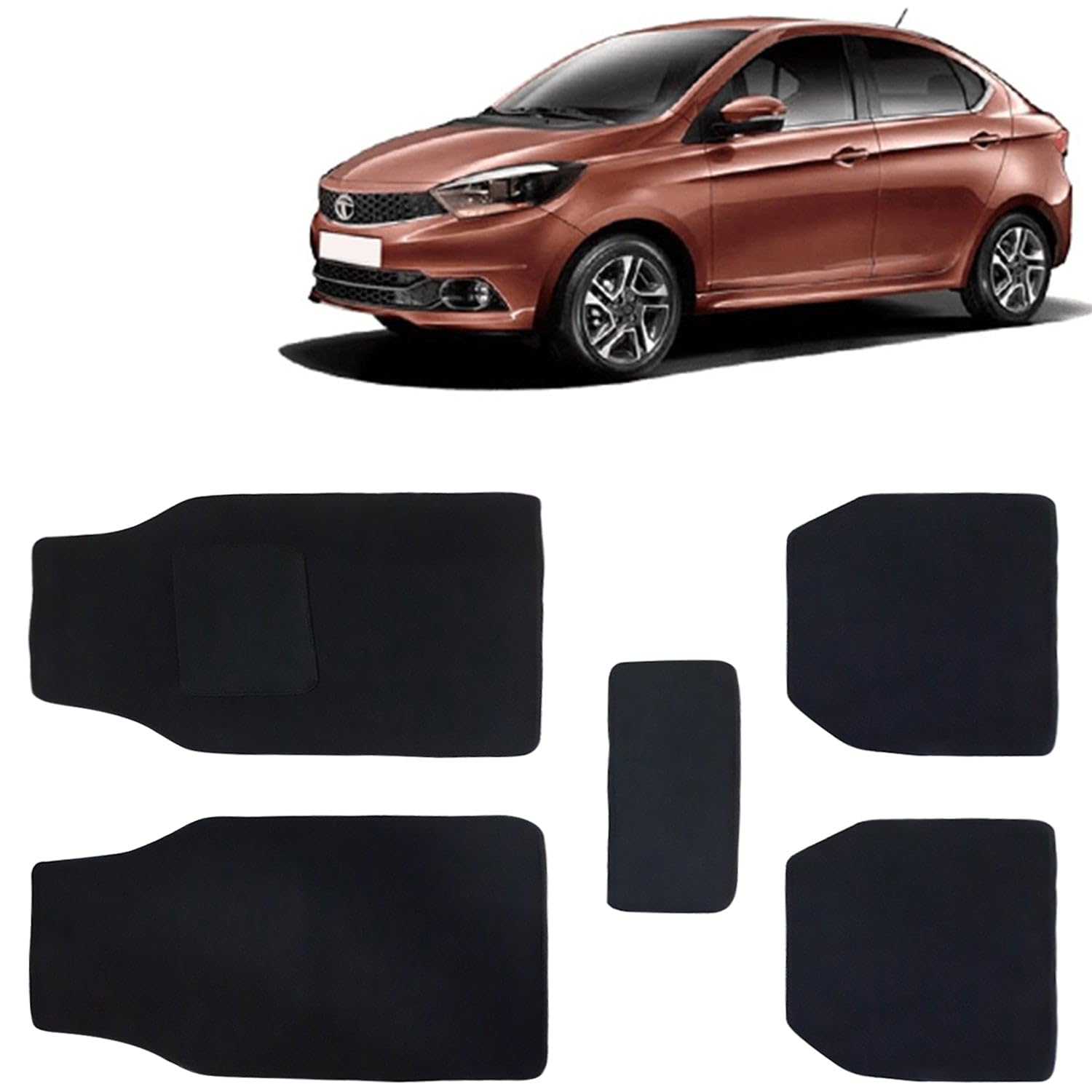 Kingsway Carpet Style Universal Car Mats for Tata Tigor, 2017 Onwards Model, Black Color Anti Slip Car Floor Foot Mats, Complete Set of 5 Piece, Executive Series