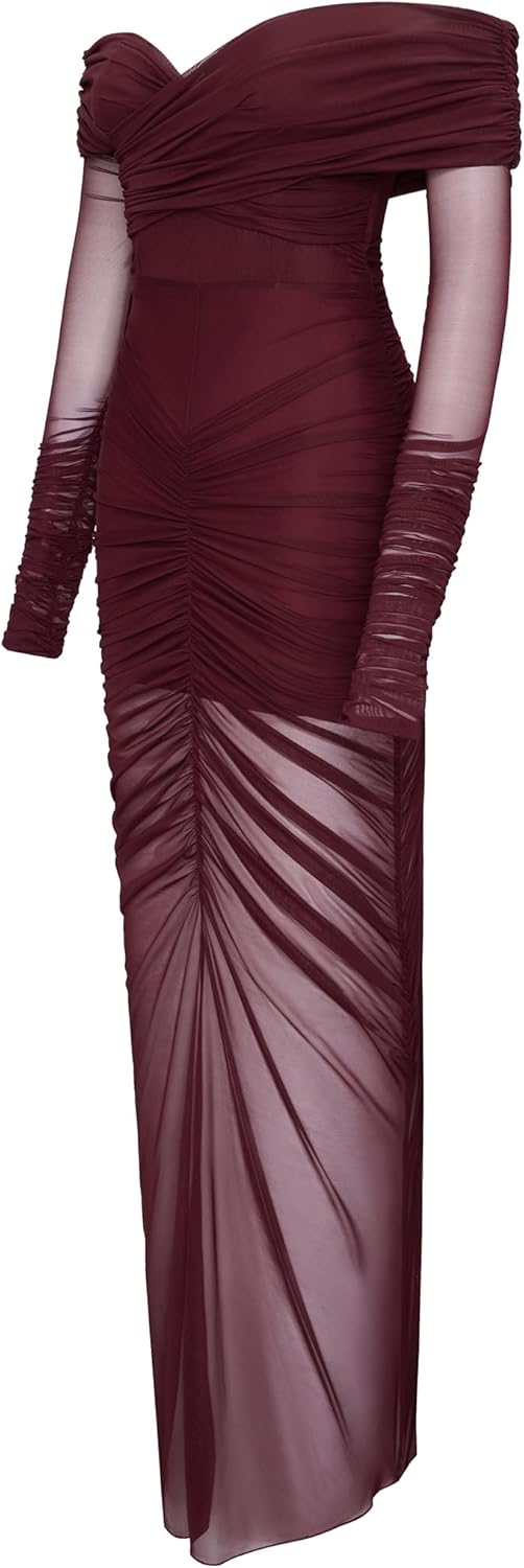 JW PEI Women's Emily Elegant Off-Shoulder Ruched Gown