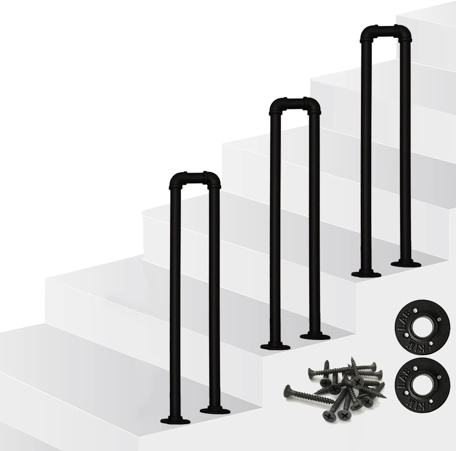Diob Handrails For Outdoor Steps, Metal Wrought Iron Stair Railing Safety Transitional Handrail With Installation Kit For Garden, Porch, Garage And Yard (Size : 95Cm(3.1Ft))