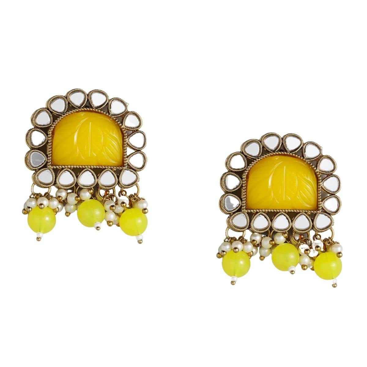 Accessher Gold Plated Mirror and Engraved Yellow Stone Embellished Stud Earrings with Yellow Beads for Women and Girls (B0BBVPRNQM) Amazon Price History, Amazon Price Tracker