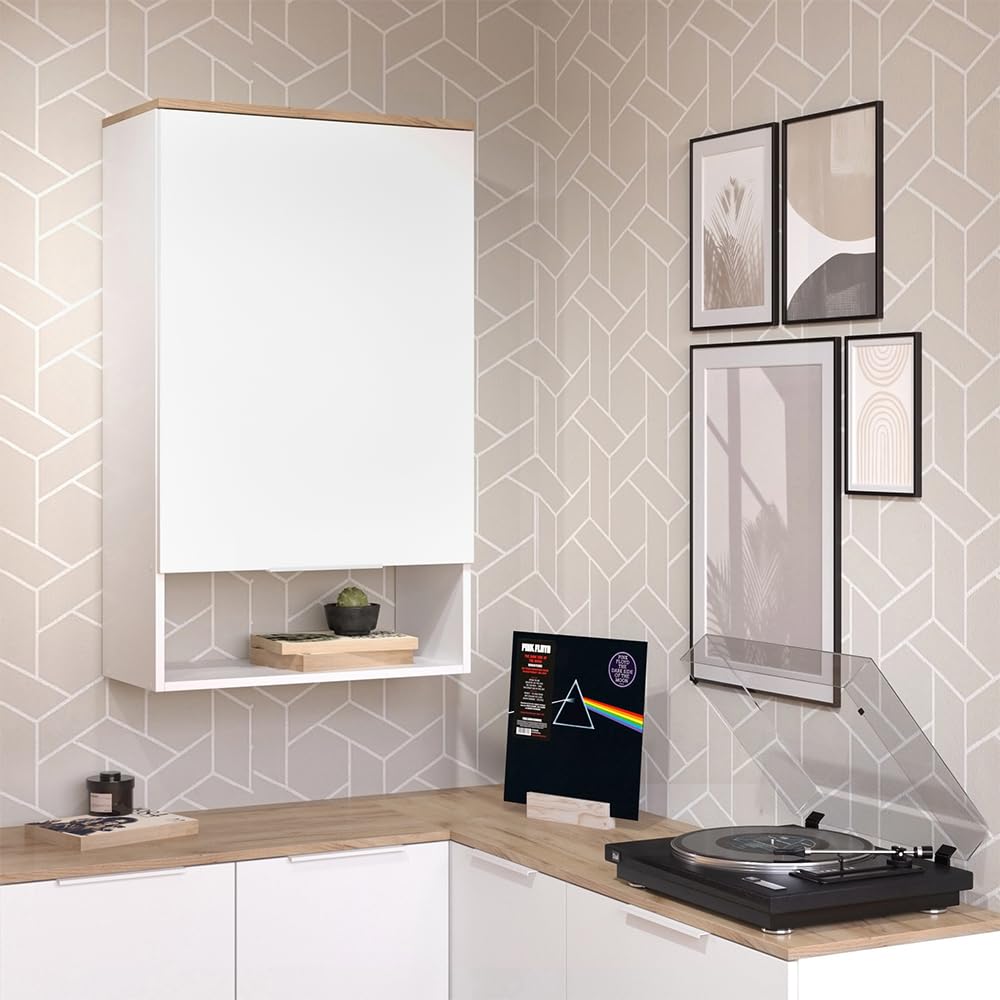 Vicco Kommode Wido, Weiß/Sonoma, 80 x 50 cm mit 2 Türen, geeignet zur Aufbewahrung von Kleidung und Haushaltsgegenständen