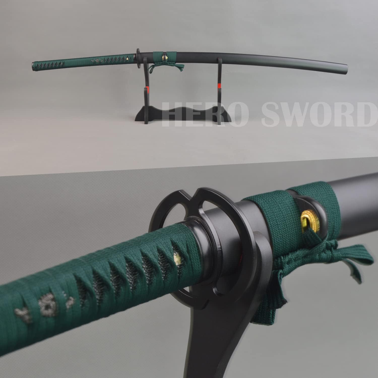 Hand Forged 47" Clay Tempered T1095 High Carbon Steel Katana Black Green Musashi Japanese Samurai Sword Razor Sharp