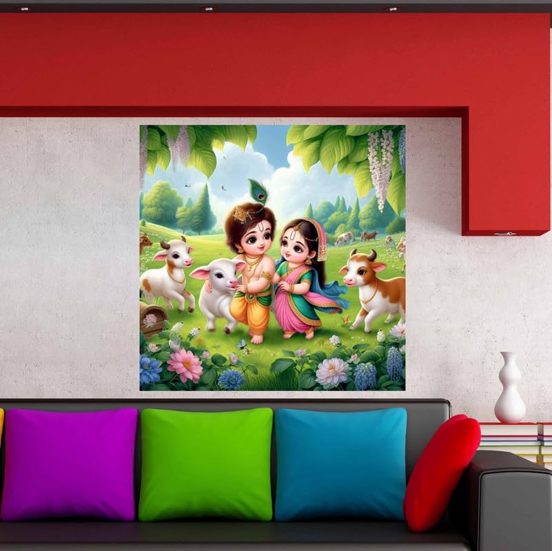 Image of British Terminal Cute little Bal Gopal Baby God Krishna| Kanha Ji | Laddu Lord Makhan Chor Painting Religious Poster for Pregnant Women for wall (matt thin vinyl,sticker,multicolor,unframed)| bj317